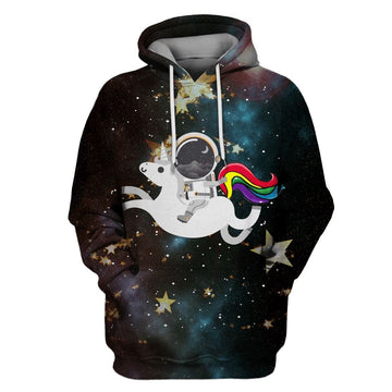 Gearhumans Astronaut Riding Unicorn OuterSpace Custom T-shirt - Hoodies Apparel