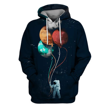 Gearhumans Astronaut with four planets in the space Custom T-shirt - Hoodies Apparel