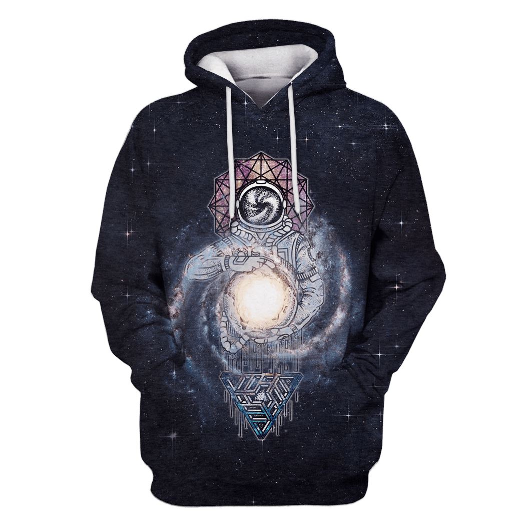 Astronaut with the planet in the galaxy background Custom T-shirt - Hoodies Apparel GH110366 3D Custom Fleece Hoodies Hoodie S 