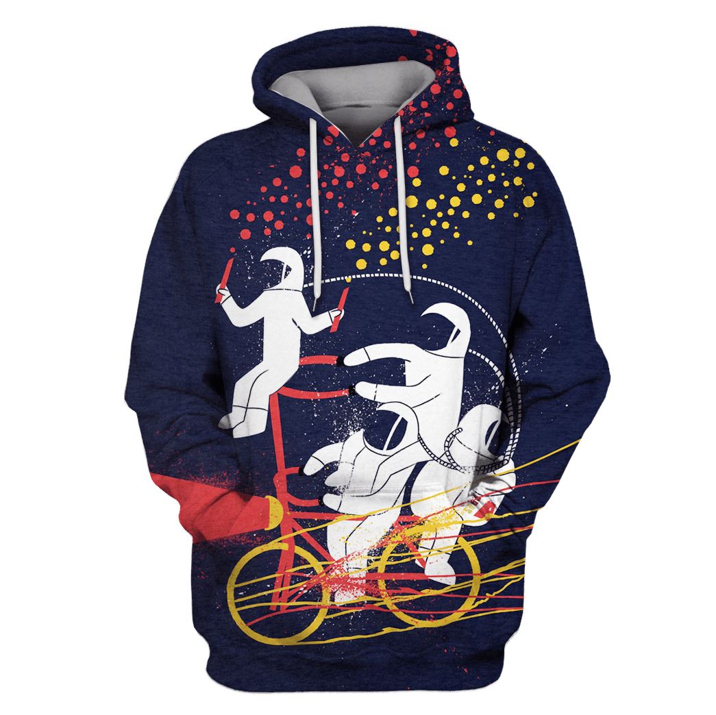 Astronauts are riding bicycle Custom T-shirt - Hoodies Apparel HD-GH110474 3D Custom Fleece Hoodies Hoodie S 