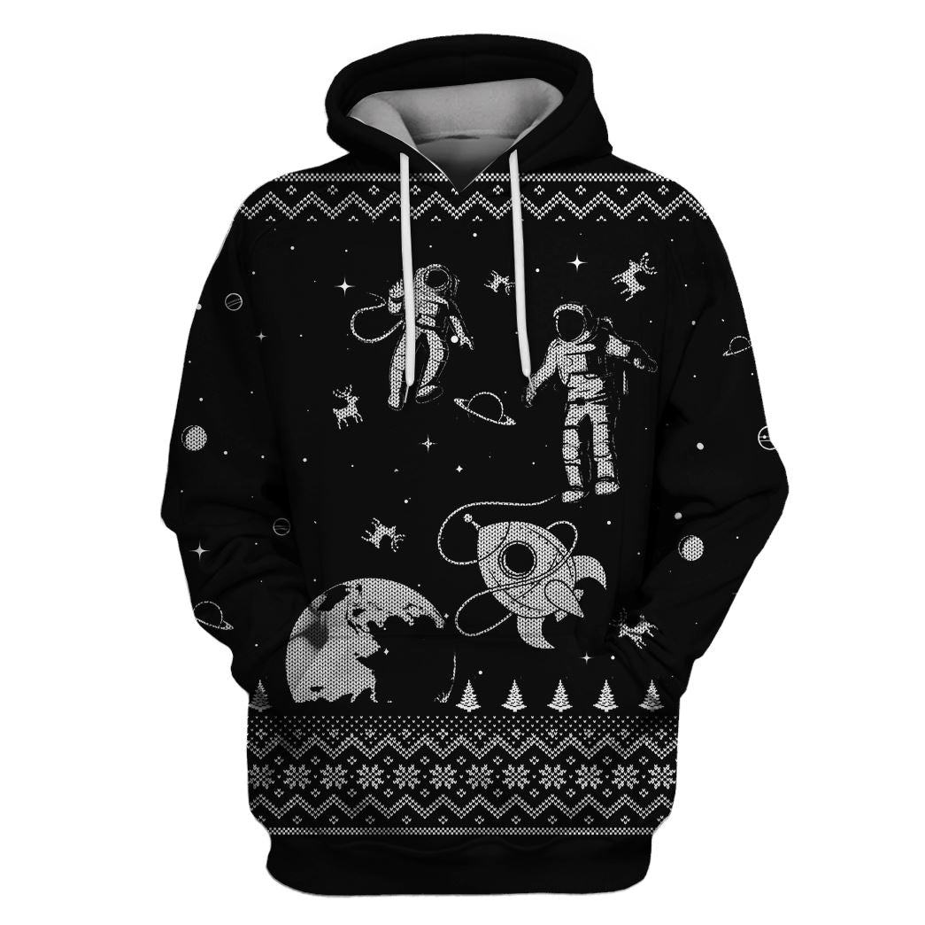 Astronauts in the space with Reindeer Custom T-shirt - Hoodies Apparel HD-GH110382 3D Custom Fleece Hoodies Hoodie S 