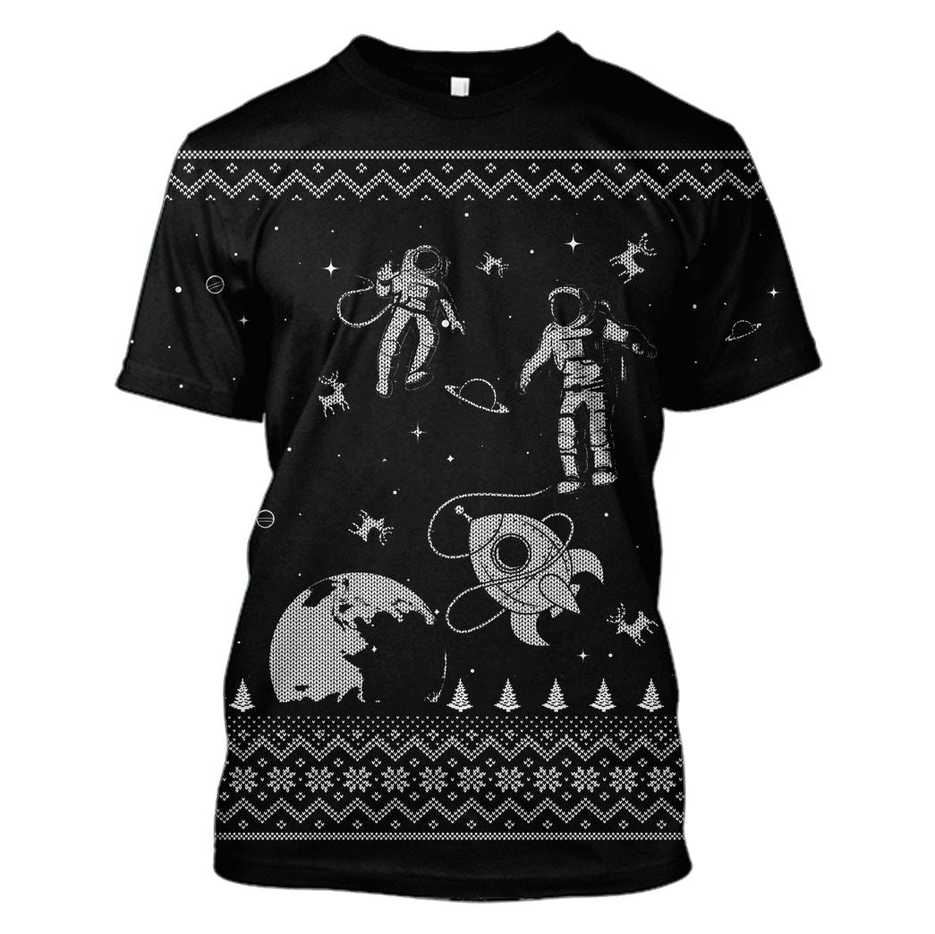 Astronauts in the space with Reindeer Custom T-shirt - Hoodies Apparel HD-GH110382 3D Custom Fleece Hoodies T-Shirt S 