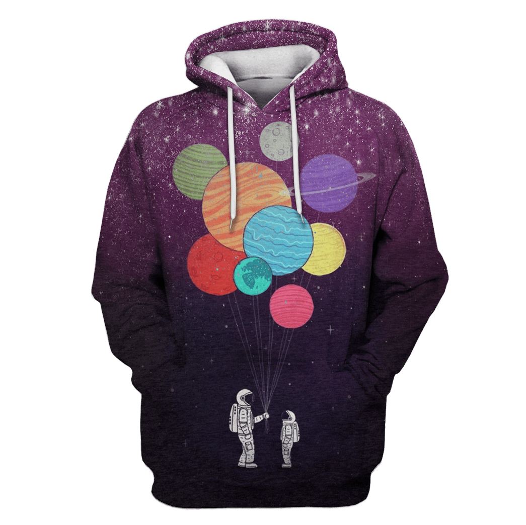 Astronauts with planets in the space Custom T-shirt - Hoodies Apparel GH110378 3D Custom Fleece Hoodies Hoodie S 