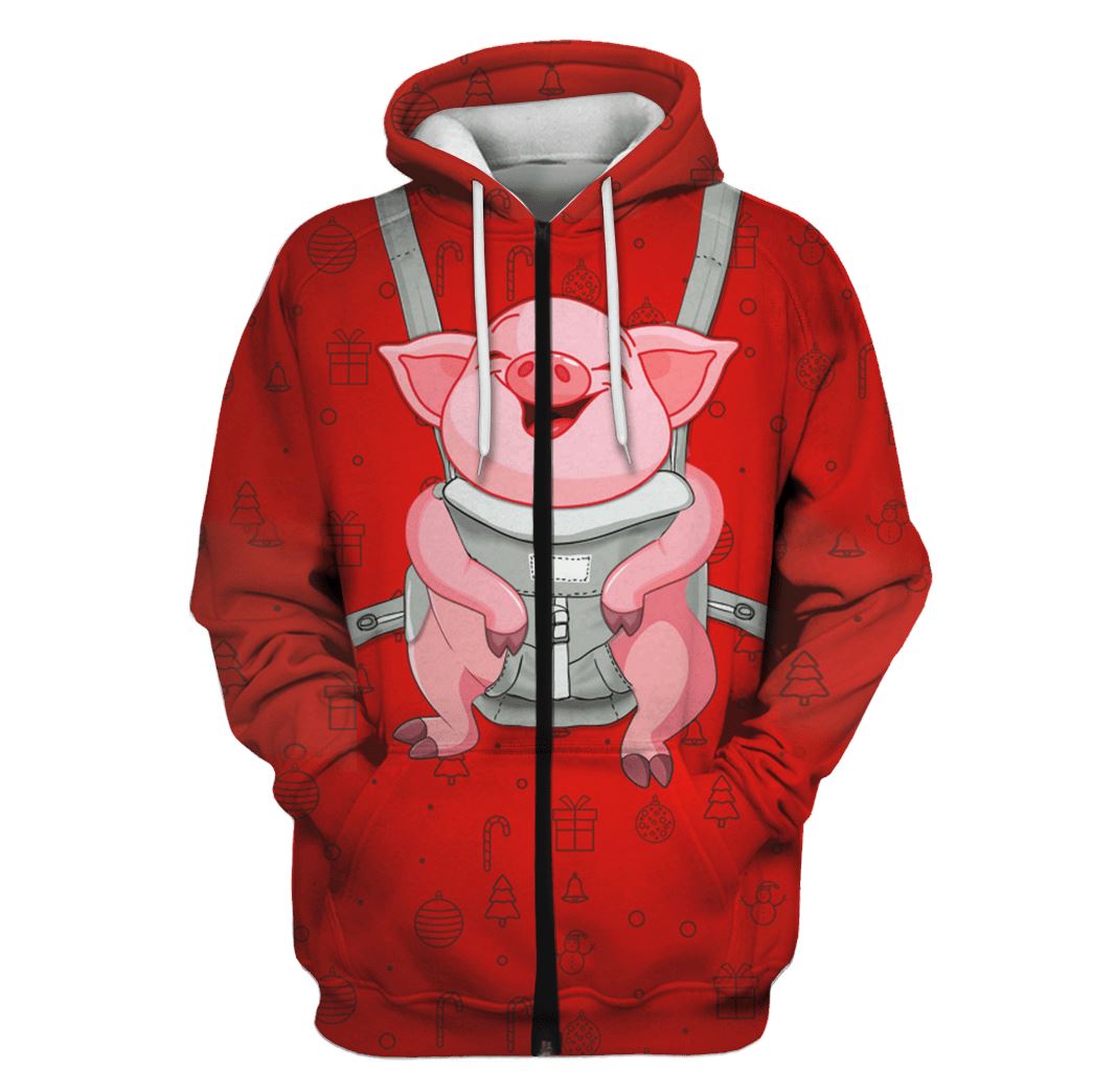 Baby Pig On Christmas Custom T-shirt - Hoodies Apparel HD-PET110213 3D Custom Fleece Hoodies Zip Hoodie S 