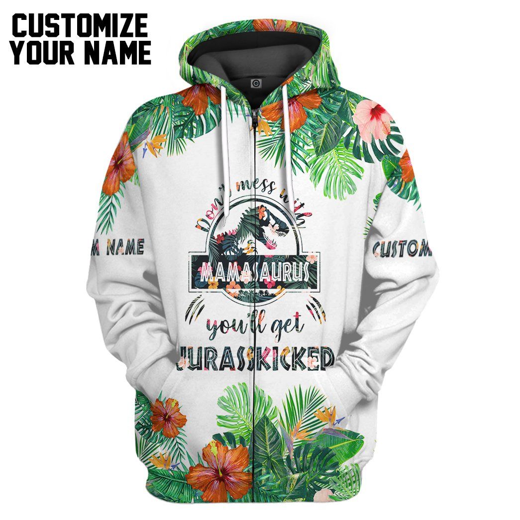 [Best Gift For Mother's Day] Gearhuman 3D Dont Mess With Mamasaurus Custom Name Tshirt Hoodie Apparel GB10035 3D Apparel Zip Hoodie S