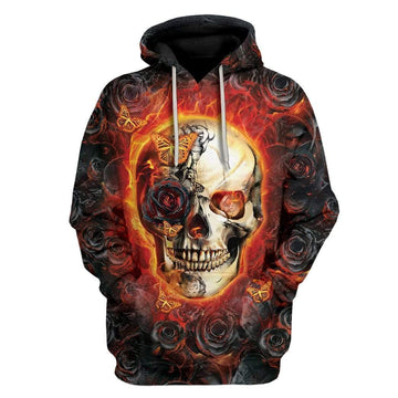 Gearhumans Burnt Skull Rose And Butterfly Custom T-Shirts Hoodies Apparel