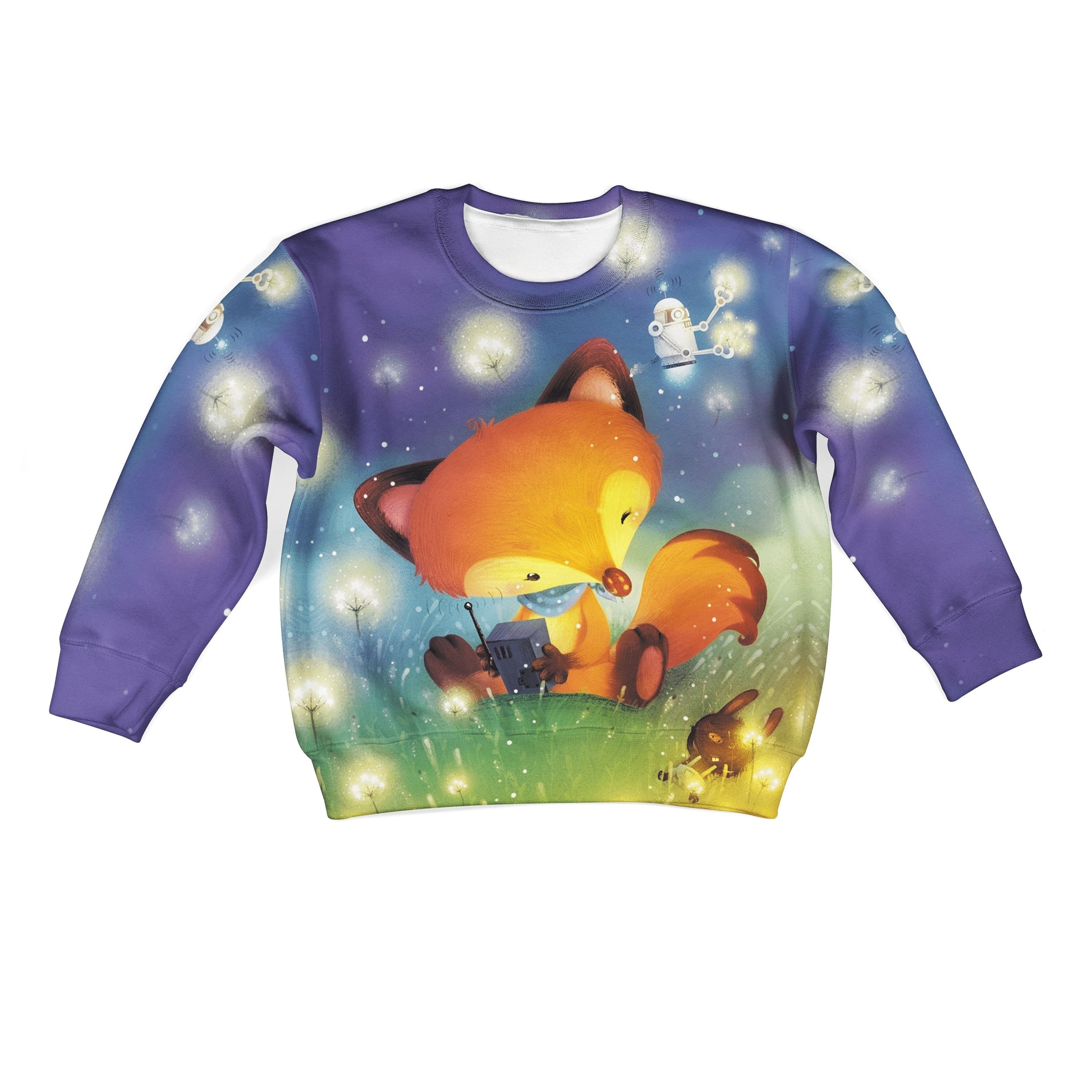 Cartoon fox listening radio Kid Custom Hoodies T-shirt Apparel HD-PET110332K kid 3D apparel Kid Sweatshirt S/6-8 
