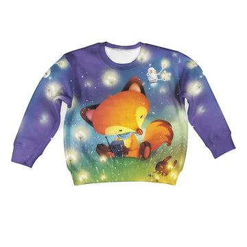 Cartoon fox listening radio Kid Custom Hoodies T-shirt Apparel HD-PET110332K kid 3D apparel Kid Sweatshirt S/6-8 