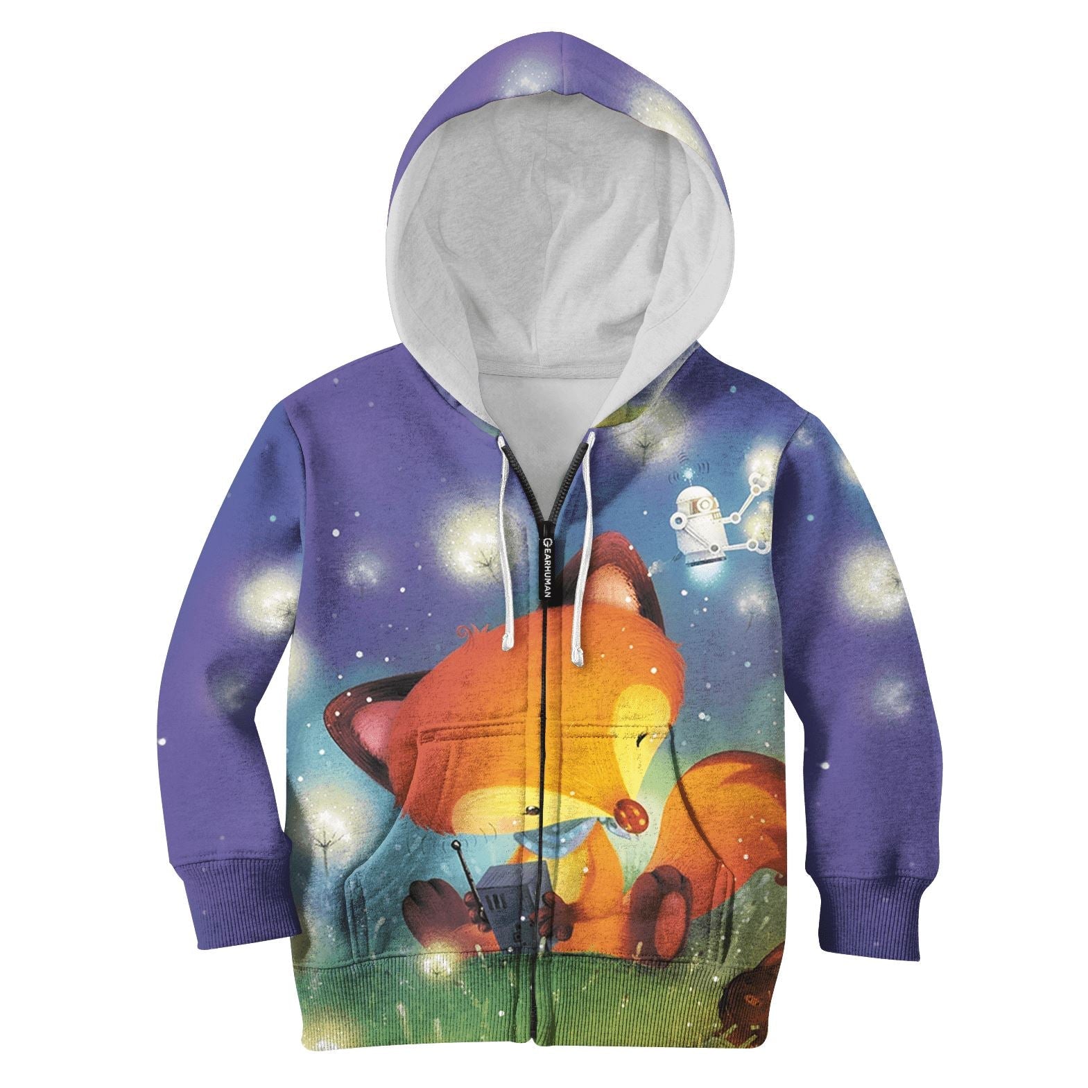 Cartoon fox listening radio Kid Custom Hoodies T-shirt Apparel HD-PET110332K kid 3D apparel Kid Zip Hoodie S/6-8 