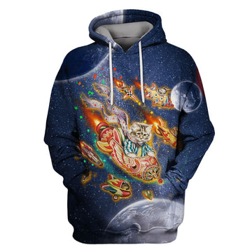 Gearhumans Cat Flying into space T-Shirts - Zip Hoodies Apparel