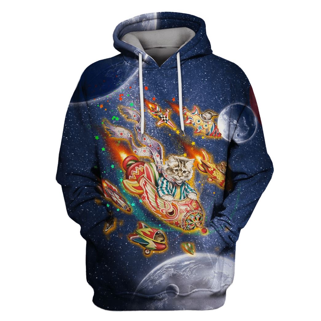 Cat Flying into space T-Shirts - Zip Hoodies Apparel GH110184 3D Custom Fleece Hoodies Hoodie S 