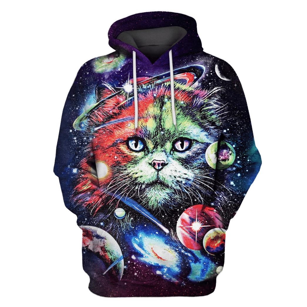 Cat in the space with planet Custom T-shirt - Hoodies Apparel GH110381 3D Custom Fleece Hoodies Hoodie S 