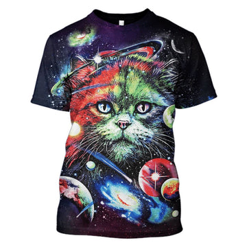 Gearhumans Cat in the space with planet Custom T-shirt - Hoodies Apparel