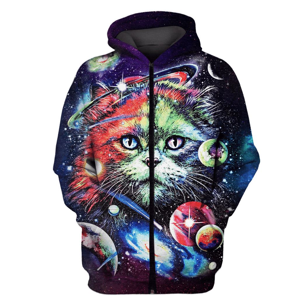 Cat in the space with planet Custom T-shirt - Hoodies Apparel GH110381 3D Custom Fleece Hoodies Zip Hoodie S 