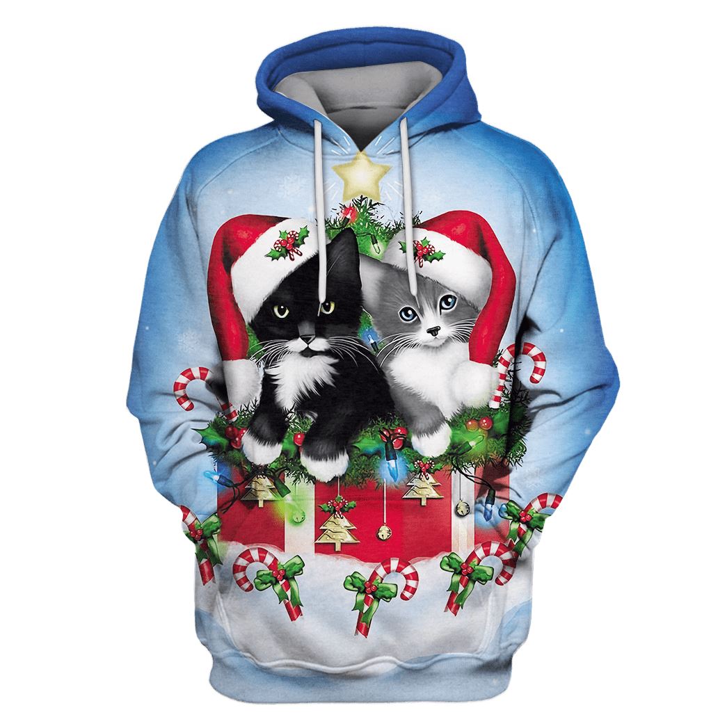 CATS MERRY CHRISTMAS Custom T-shirt - Hoodies Apparel HD-PET110381 3D Custom Fleece Hoodies Hoodie S 