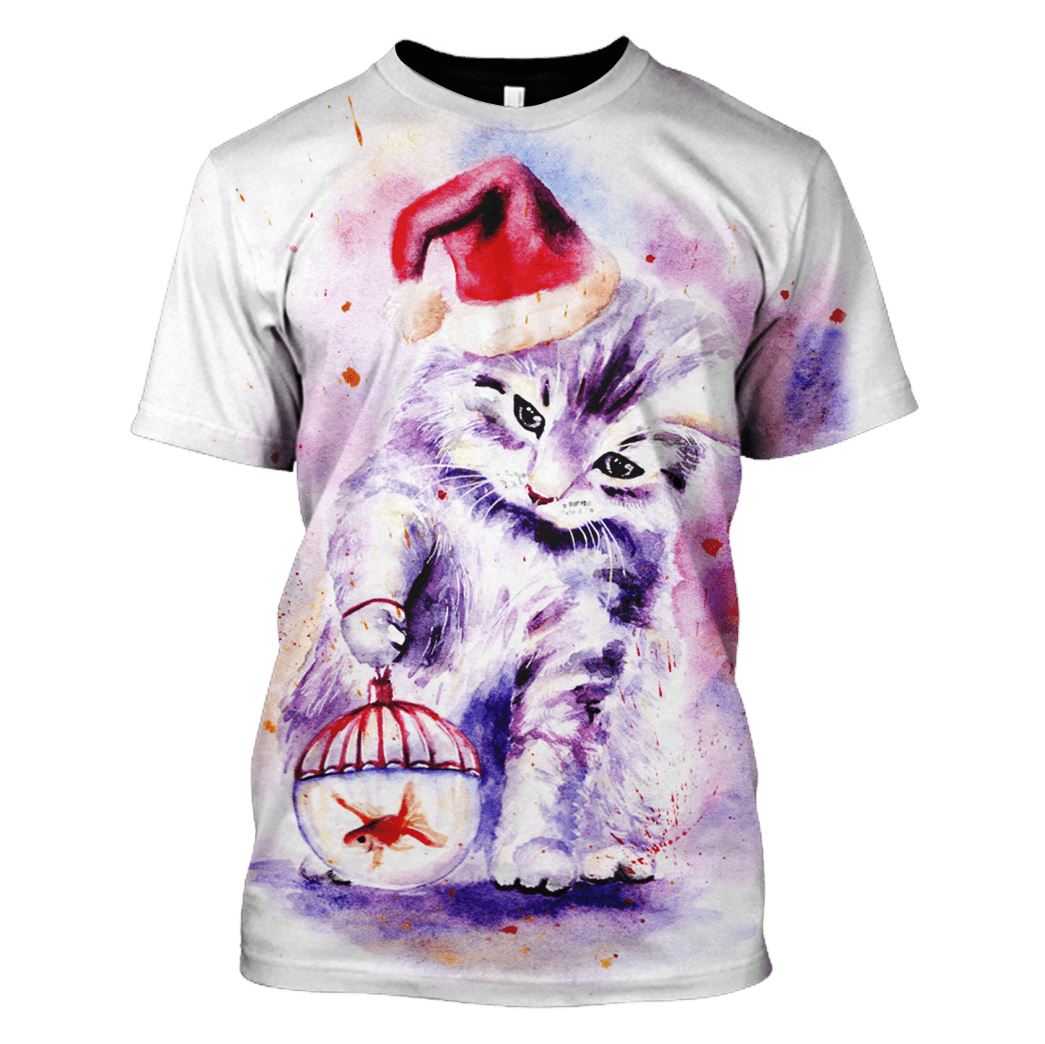 Christmas Cat Hoodies - T-Shirt Apparel PET101111 3D Custom Fleece Hoodies T-Shirt S 