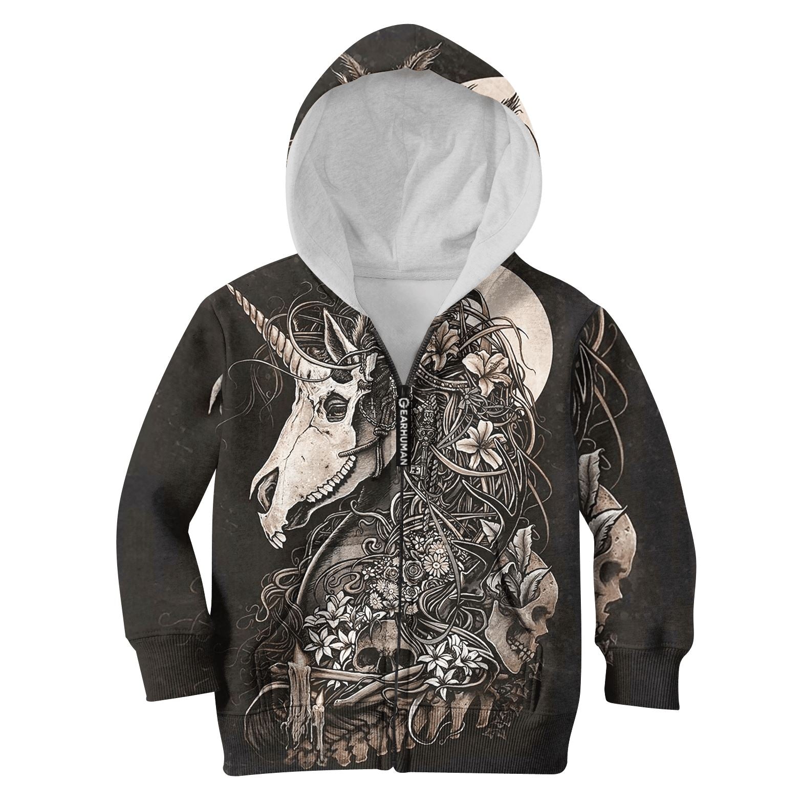 Cool Skull Unicorn Custom Hoodies T-shirt Apparel HD-UNI110104K kid 3D apparel Kid Zip Hoodie S/6-8 
