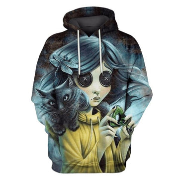 Gearhumans Coraline and black cat Hoodies - T-Shirts Apparel