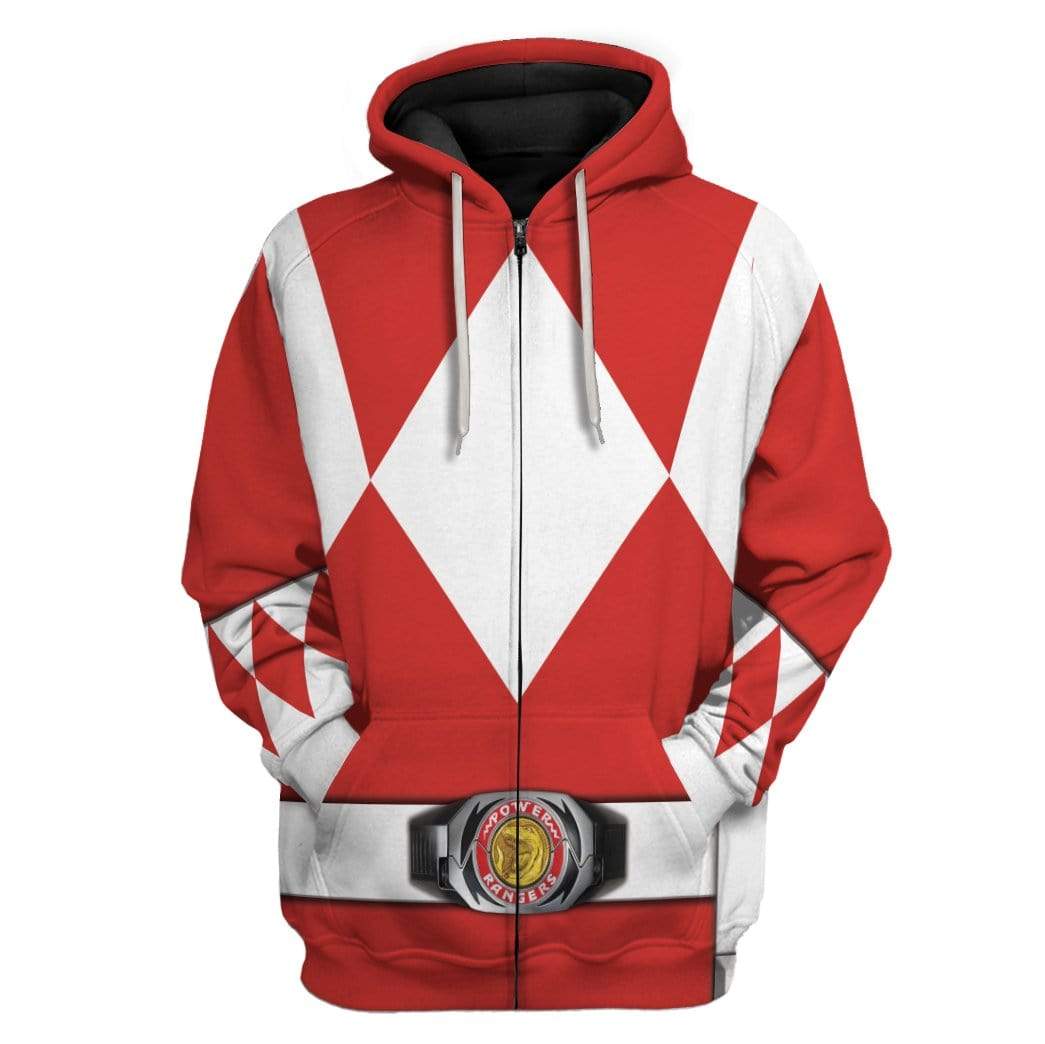 Cosplay Red Power Ranger Custom T-Shirts Hoodies Apparel HD-QM0102201 3D Custom Fleece Hoodies Zip Hoodie S 