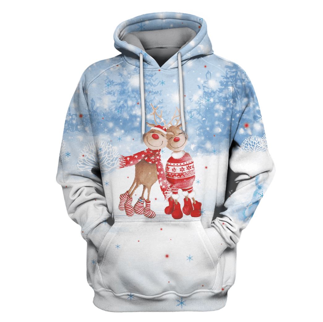 Couple Reindeer Custom T-shirt - Hoodies Apparel NL110105 3D Custom Fleece Hoodies Hoodie S 