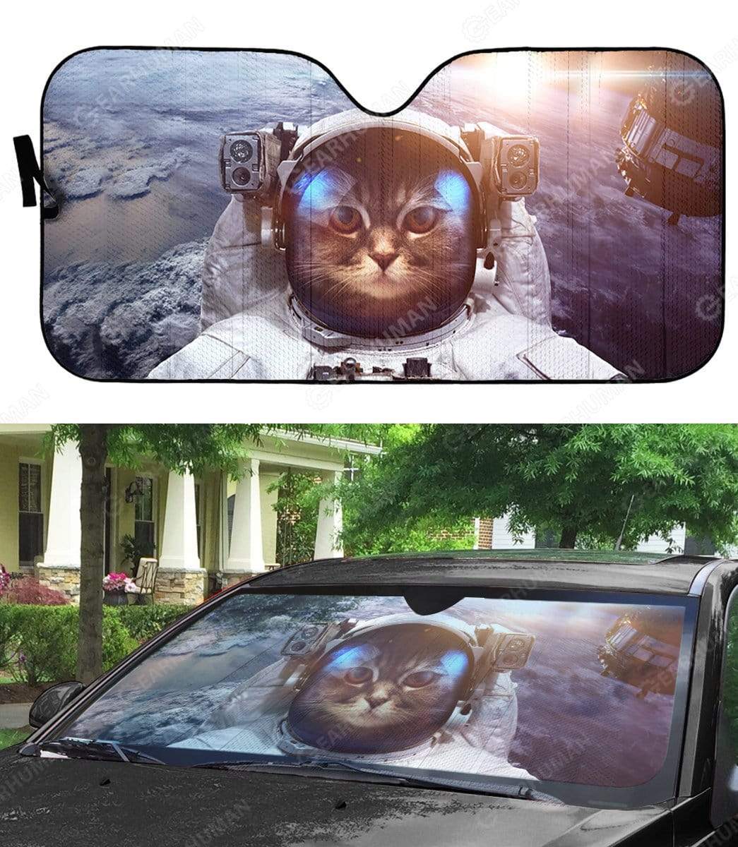 Custom Car Auto Sunshade Cat In Spaceship HD-AT0391905-SS Auto Sunshade 