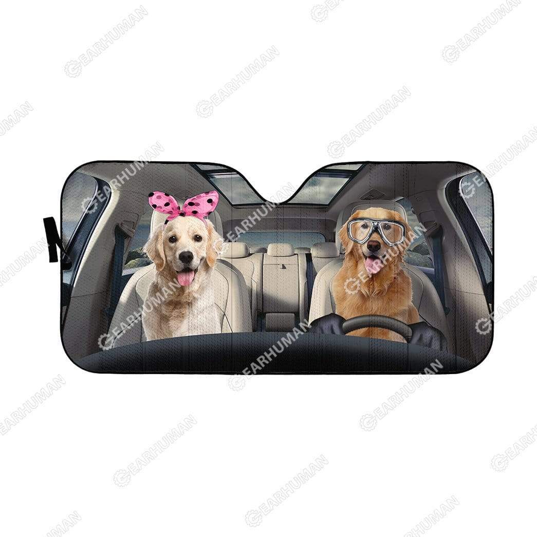 Custom Car Auto Sunshade Golden Retrievers HD-GH1481907-SS Auto Sunshade 57''x27.5'' 