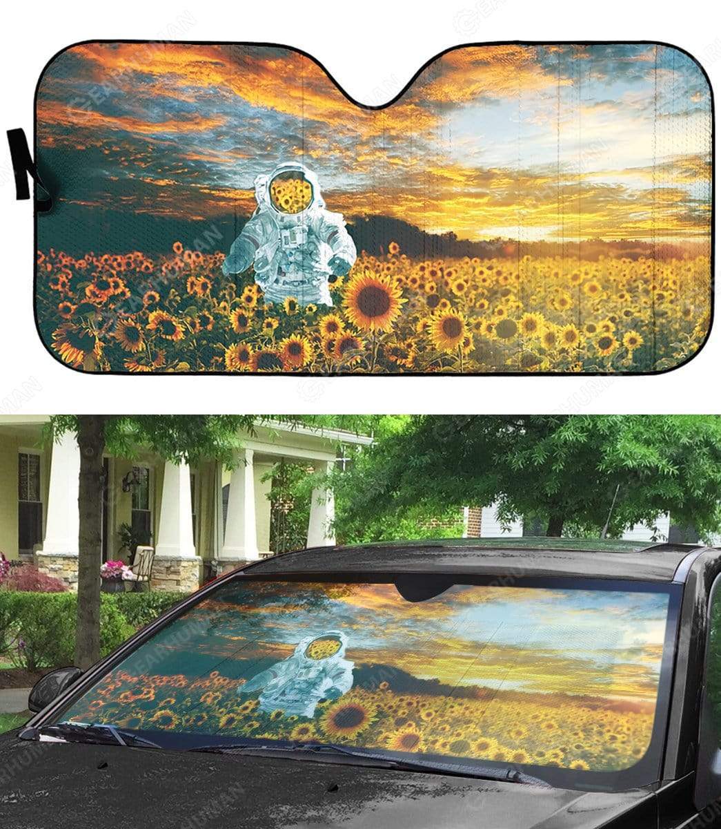 Custom Car Auto Sunshade Sunflowers And Astronaut HD-AT0491919-SS Auto Sunshade 