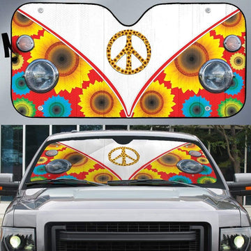 Gearhumans Custom Car Auto Sunshade Volkswagen Hippie Peace Sunflower
