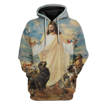 Custom T-shirt - Hoodies Jesus And Animals HD-GH3071910 3D Custom Fleece Hoodies Hoodie S 