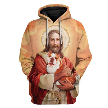 Gearhumans Custom T-shirt - Hoodies Jesus Holding A Pitbull