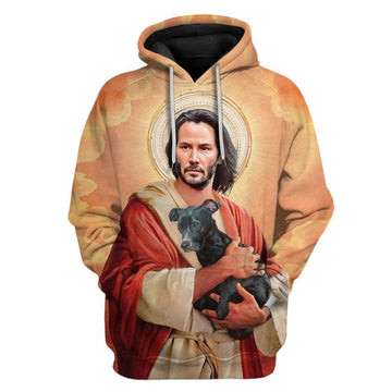 Gearhumans Custom T-shirt - Hoodies Keanu Reeves Holding A Puppy