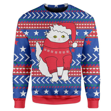 Custom T-shirt - Long Sleeves Ugly Christmas Cat Christmas Sweater Jumper HD-GH20653 Ugly Christmas Sweater 