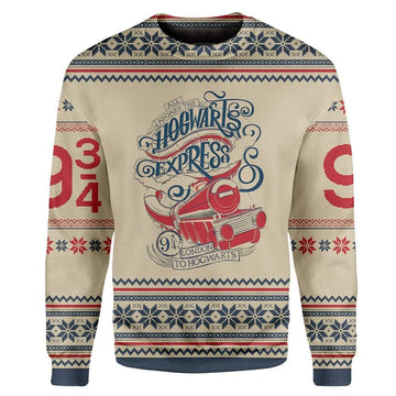 Gearhumans Custom T-shirt - Long Sleeves UGLY CHRISTMAS HARRY POTTER HOGWARTS EXPRESS Christmas Sweater Jumper