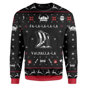 Gearhumans Custom T-shirt - Long Sleeves Ugly Christmas Valhalla Viking Christmas Sweater Jumper