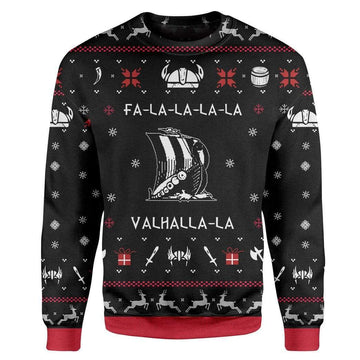 Custom T-shirt - Long Sleeves Ugly Christmas Valhalla Viking Christmas Sweater Jumper HD-GH20668 Ugly Christmas Sweater Long Sleeve S 