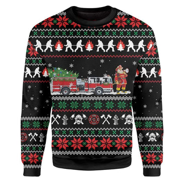 Gearhumans Custom Ugly Christmas Firefighter Sweater Jumper