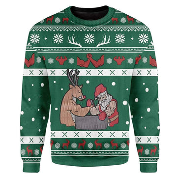 Gearhumans Custom Ugly Christmas Reindeer And Santa Sweater Jumper