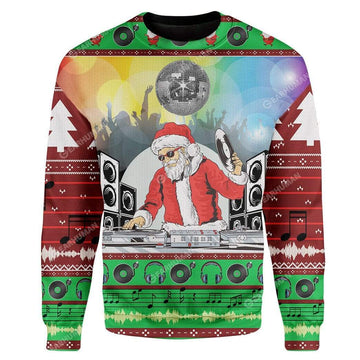 Gearhumans Custom Ugly DJ Santa Christmas Sweater Jumper