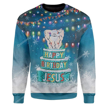 Gearhumans Custom Ugly Happy Birthday Jesus Christmas Sweater Jumper