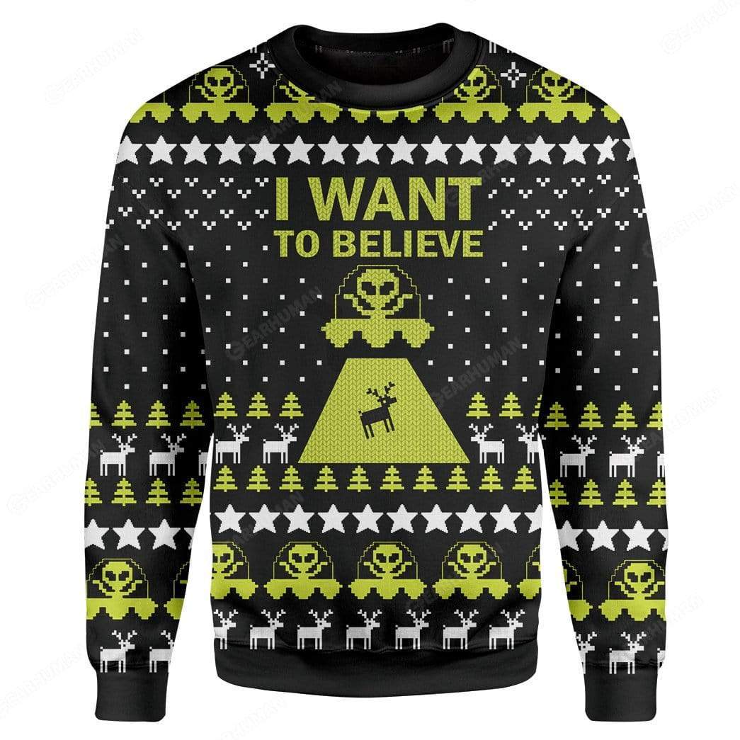 Custom Ugly I Want To Believe Christmas Sweater Jumper HD-TA31101906 Ugly Christmas Sweater 