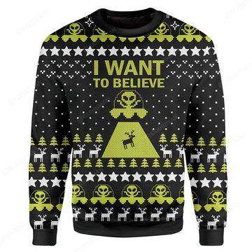 Gearhumans Custom Ugly I Want To Believe Christmas Sweater Jumper