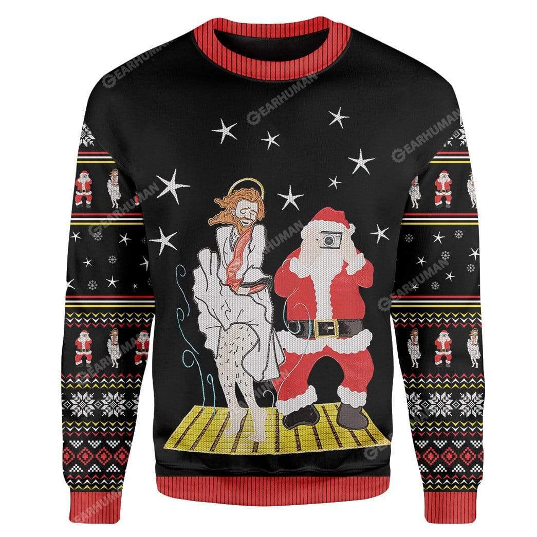 Custom Ugly Jesus And Santa Christmas Sweater Jumper HD-AT01111906 Ugly Christmas Sweater 