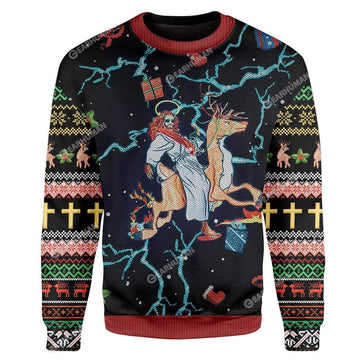 Gearhumans Custom Ugly Jesus Christmas Sweater Jumper