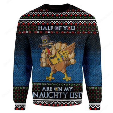 Gearhumans Custom Ugly Naughty Turkey Christmas Sweater Jumper