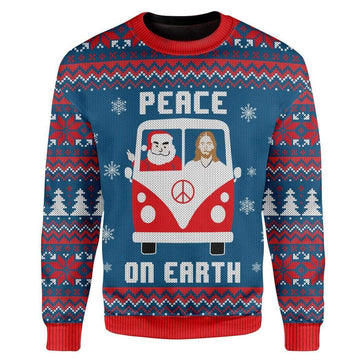 Gearhumans Custom Ugly Peace On Earth Christmas Sweater Jumper