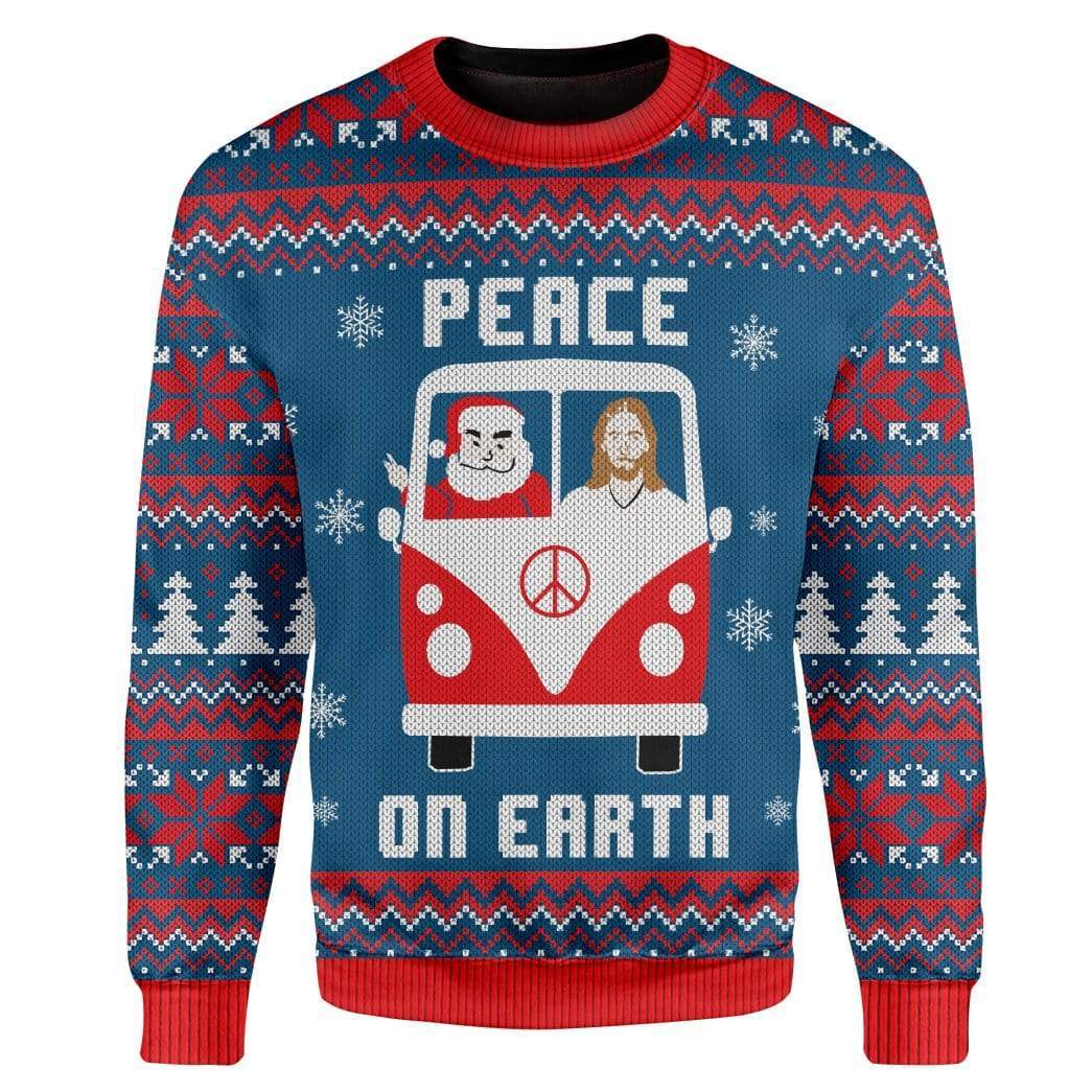 Custom Ugly Peace On Earth Christmas Sweater Jumper HD-TA21101903 Ugly Christmas Sweater Long Sleeve S 