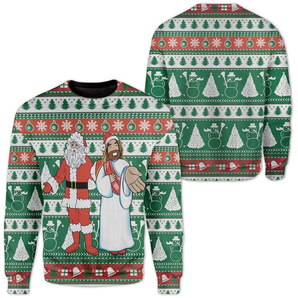 Custom Ugly Santa And Jesus Christmas Sweater Jumper HD-DT28101903 Ugly Christmas Sweater 