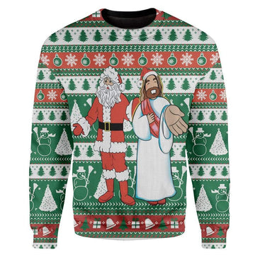 Gearhumans Custom Ugly Santa And Jesus Christmas Sweater Jumper
