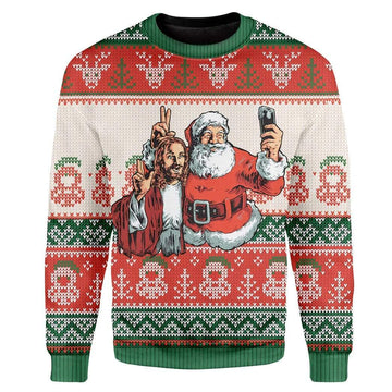 Custom Ugly Santa And Jesus Christmas Sweater Jumper HD-DT29101903 Ugly Christmas Sweater Long Sleeve S 