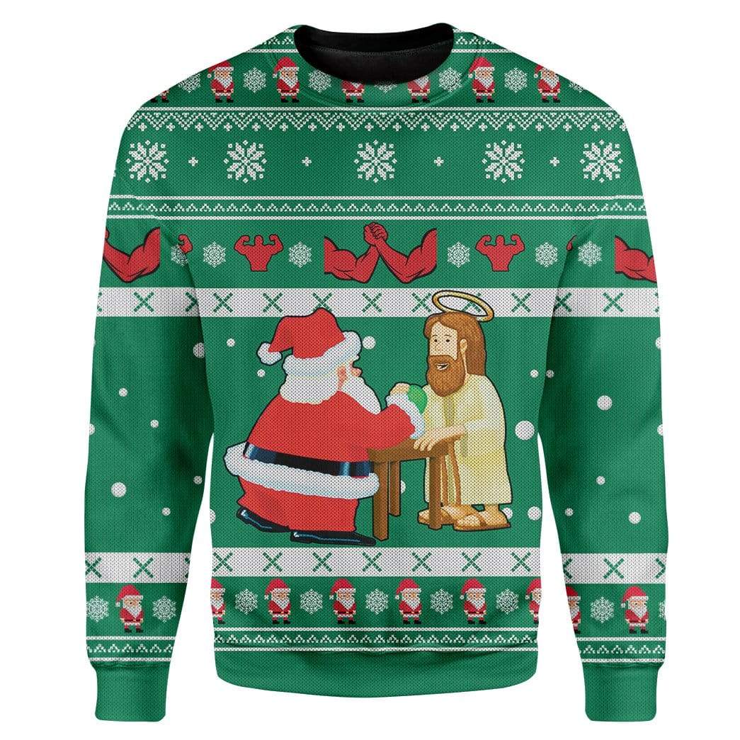 Custom Ugly Santa And Jesus Christmas Sweater Jumper HD-DT29101906 Ugly Christmas Sweater Long Sleeve S 